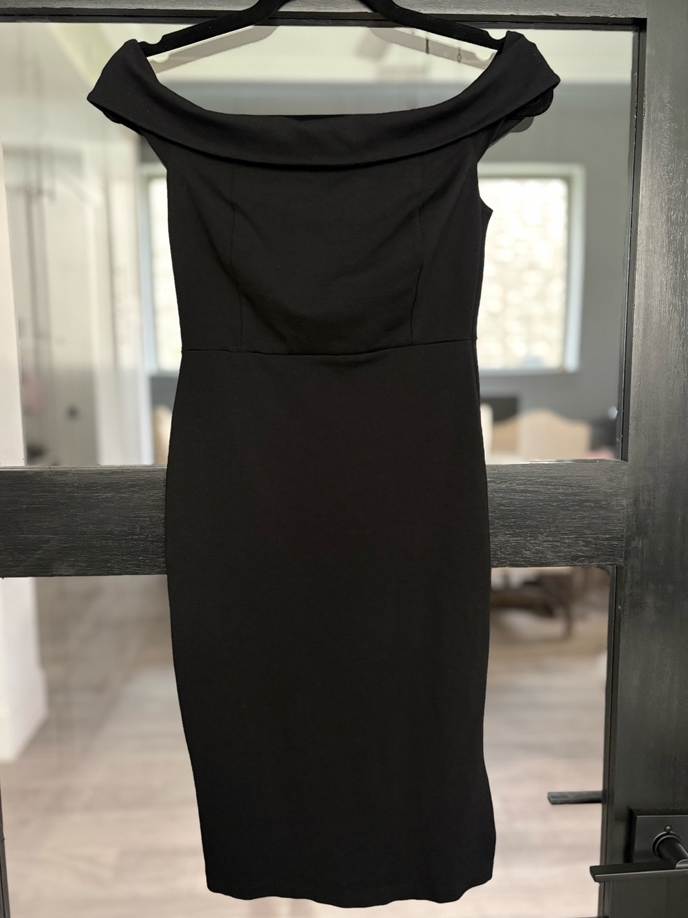 Lulus Black Off Shoulder Bodycon Knee Length Dress Side Slit Cocktail Wedding S - Picture 3 of 11